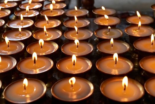 Rows of candles in the indian temple