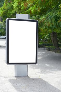 Vertical blank billboard on the city street