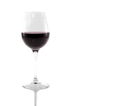 glass red wine on white background