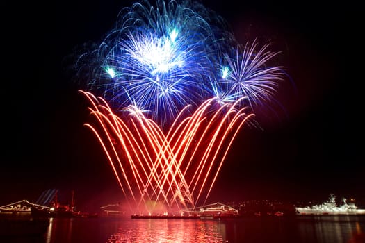 Salute, fireworks above the bay. Sevastopol.