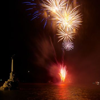 Salute, fireworks above the bay. Sevastopol, Ukraine.