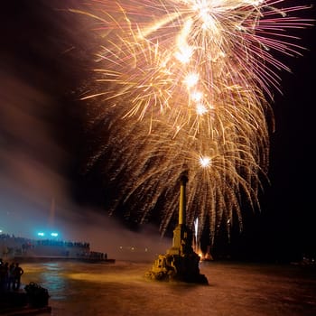 Salute, fireworks above the bay. Sevastopol, Ukraine.