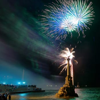 Salute, fireworks above the bay. Sevastopol, Ukraine.