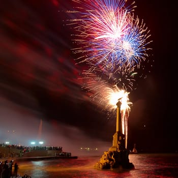 Salute, fireworks above the bay. Sevastopol, Ukraine.