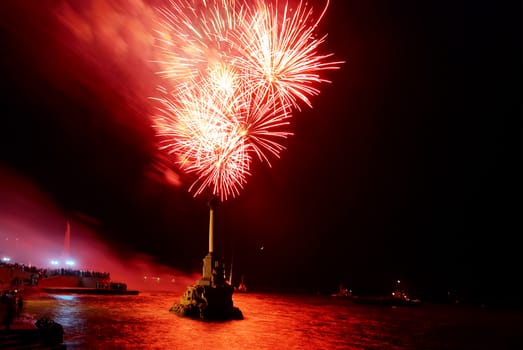 Salute, fireworks above the bay. Sevastopol, Ukraine.