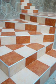 A abstract stairs with ceramic tiles.