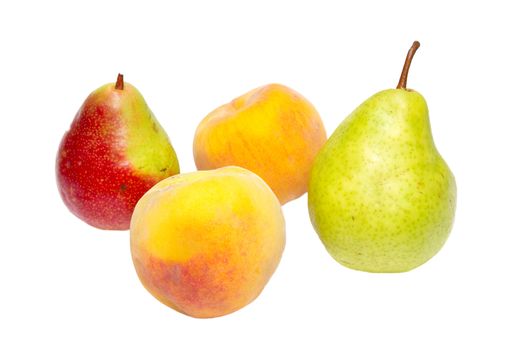 Pears and peaches isolated on white.