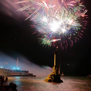 Salute, fireworks above the bay. Sevastopol, Ukraine.