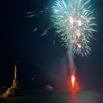 Salute, fireworks above the bay. Sevastopol, Ukraine.