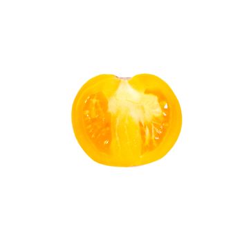 A half of fresh yellow tomato isolated on white.