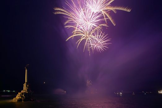 Salute, fireworks above the bay. Sevastopol, Ukraine.