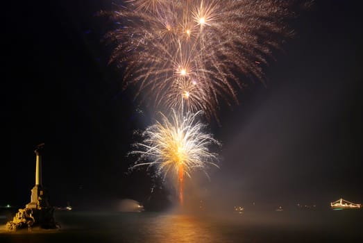 Salute, fireworks above the bay. Sevastopol, Ukraine.