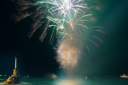 Salute, fireworks above the bay. Sevastopol, Ukraine.