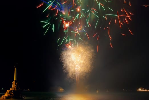 Salute, fireworks above the bay. Sevastopol, Ukraine.