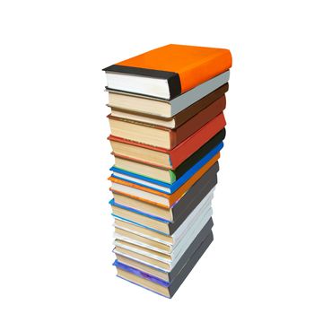 Stack of colored books isolated on white.