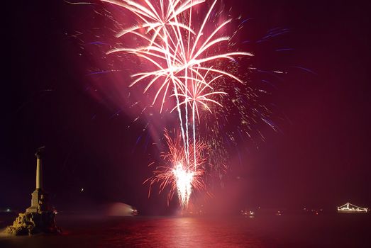 Salute, fireworks above the bay. Sevastopol, Ukraine.