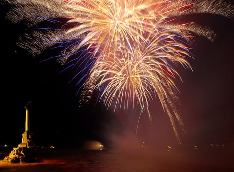 Salute, fireworks above the bay. Sevastopol, Ukraine.