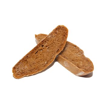 Slices of brown bread isolated on white.