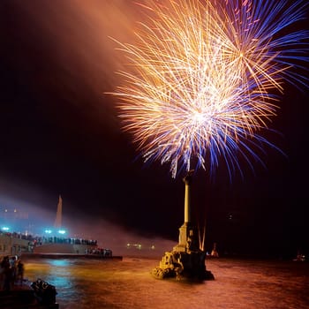 Salute, fireworks above the bay. Sevastopol, Ukraine.