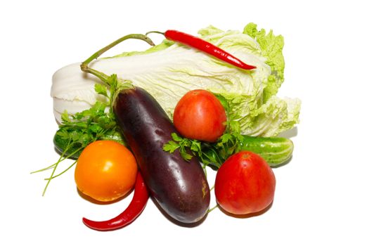 Fresh vegetables isolated on white.