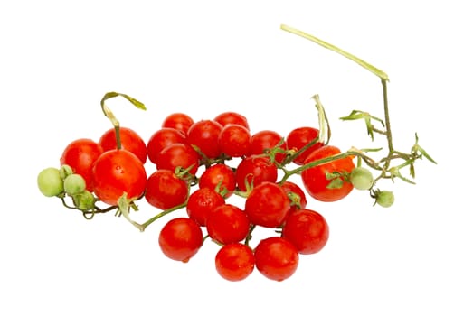 Red small tomatoes isolated on white.