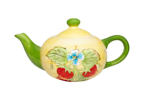 Color china teapot isolated on white.