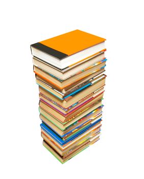 Stack of books with path isolated on white.