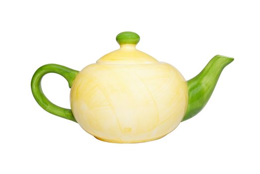 Color china teapot isolated on white.
