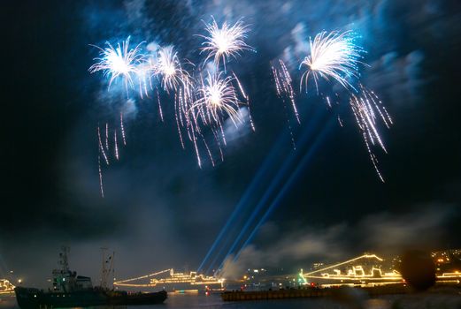 Salute, fireworks above the bay. Sevastopol, Ukraine.