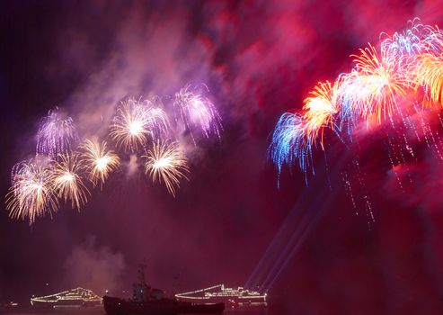 Salute, fireworks above the bay. Sevastopol, Ukraine.