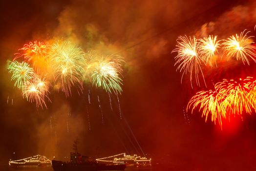 Salute, fireworks above the bay.