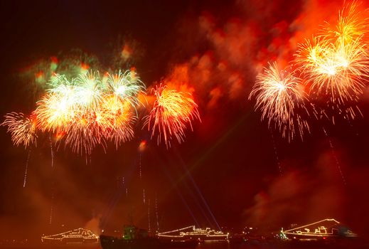 Salute, fireworks above the bay.