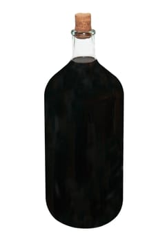 Retro bottle with red wine isolated on white.