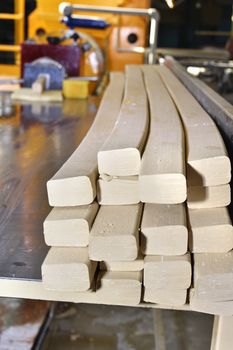 Pieces of soap on the assembly line at the plant for the production of soap