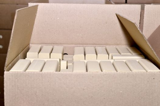 Boxes and bars of soap factory