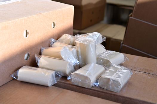 Boxes and bars of soap factory