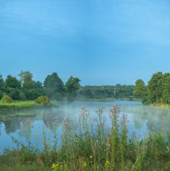 landscape with natural foggy river, nature series