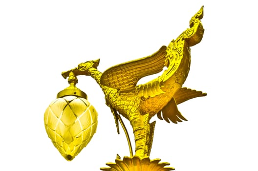 Golden swan sculpture on white background