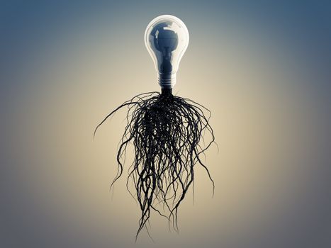 Light bulb with roots and emerged on the icon with roots, concept