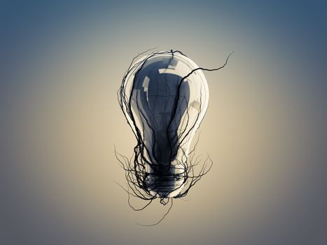 Light bulb with roots and emerged on the icon with roots, concept