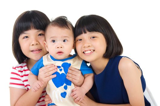 Asian kids indoor portrait, isolated on white background.