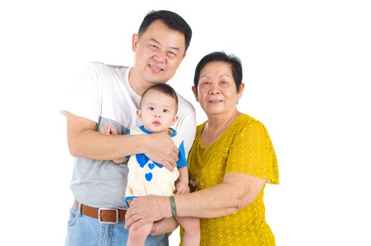 Asian senior woman with her son and grandchild