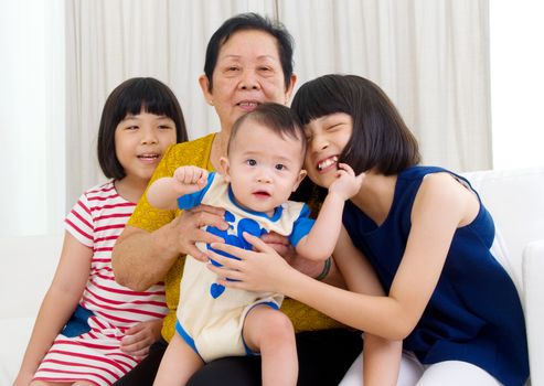 Asian senior woman and grandchildren