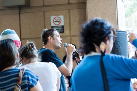 MELBOURNEAUSTRALIA - FEBRUARY 4: Refugee activists along with the Socialist Alliance and University Students, protest in Melbourne against sending children back from onshore camps to Nauru offshore centres.