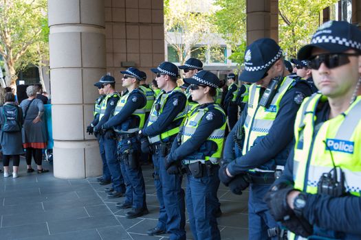 MELBOURNEAUSTRALIA - FEBRUARY 4: Refugee activists along with the Socialist Alliance and University Students, protest in Melbourne against sending children back from onshore camps to Nauru offshore centres.