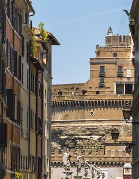 castel sant'angelo through buildings in Rome