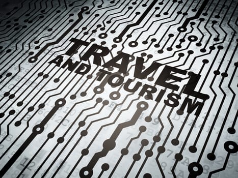 Tourism concept: circuit board with  word Travel And Tourism, 3d render