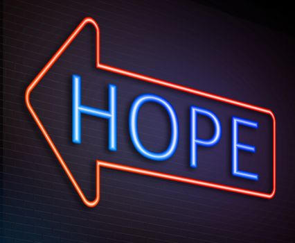 Illustration depicting an illuminated neon sign with a hope concept.