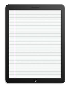 Modern computer tablet with paper screen. Isolated on white background