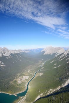 aerial view of canadian rockies mountain